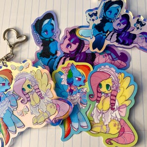 my little pony pair KEYCHAINS: flutterdash, startrix, fluttershy rainbow dash starlight trixie