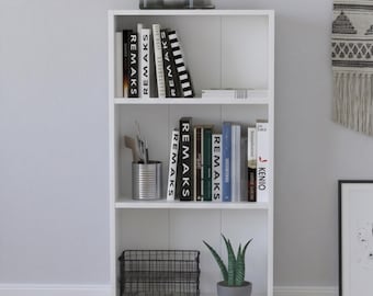 Handmade Modern White 3-Shelf Bookcase, Minimalist Wooden Storage Unit, Living Room Organizer
