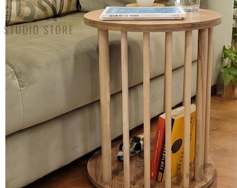 Handmade C Shaped Side Table, Solid Wood Legs, Modern End, Laptop Snack Home Furniture