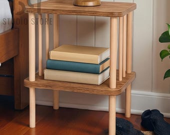 Handmade Atlantic Oak Nightstand, Scandinavian Wooden Leg Bedside Table, Minimalist Storage Cabinet