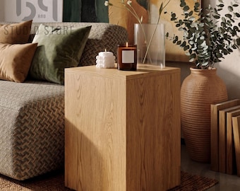 Blok Skandinavischer Beistelltisch | Eichen-Finish, Travertin-Look, Nordischer Beistelltisch