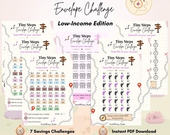 Tiny Steps Umschlagspar-Challenge-Bundle | Geringes Einkommen Freundlich | Druckbare PDF Ersparnis-Tracker