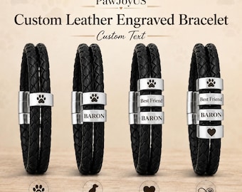 Personalized Pet Bracelet, Custom Dog Cat Jewelry, Laser Engraved Pet Portrait, Memorial Gift for Dog Mom, Cat Lover, Leather Pet Bracelet