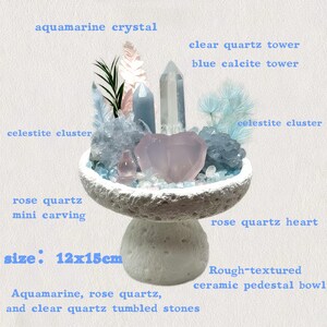 Naturlig kristallbonsai handgjord blå ädelstensklusterarrangemang inflyttningspresent till henne kristallläkning 02 Soft Heart Garden