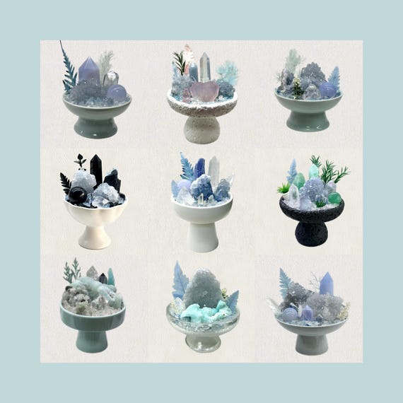 Natural Crystal Bonsai Handmade Blue Gemstone Cluster Arrangement Housewarming Gift for her Crystal Healing