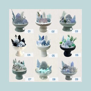 Naturlig kristallbonsai handgjord blå ädelstensklusterarrangemang inflyttningspresent till henne kristallläkning bild 2