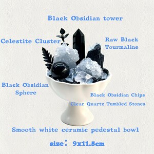 Naturlig kristallbonsai handgjord blå ädelstensklusterarrangemang inflyttningspresent till henne kristallläkning 04Grounding Obsidian