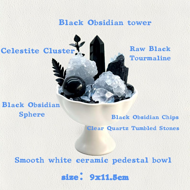 Naturlig kristallbonsai handgjord blå ädelstensklusterarrangemang inflyttningspresent till henne kristallläkning 04Grounding Obsidian