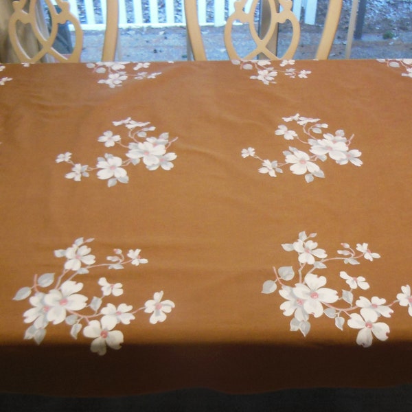 Wilendur "Dogwood" Brown vintage tablecloth