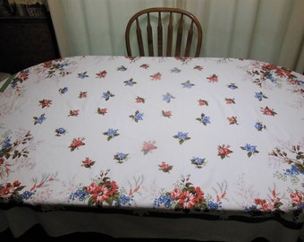 Bouquets of Roses, Daisies Vintage Tablecloth
