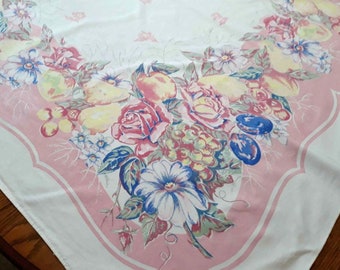 Victory K&B "Artistic", Pastel Fruits and Flowers tablecloth, Farmhouse, Cottage