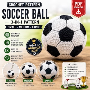 Crochet Soccer Ball Pattern, 3 Sizes, Beginner Friendly Amigurumi (PDF Download)