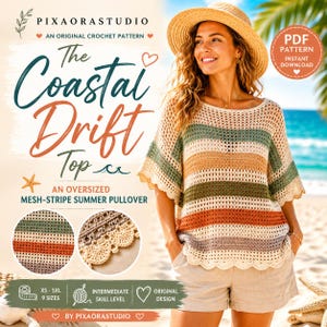 Crochet Mesh Top Pattern PDF | Coastal Drift Summer Top | Boho Crochet Shirt | Oversized Beach Cover Up Pattern | Women's Crochet Tee XS-5XL