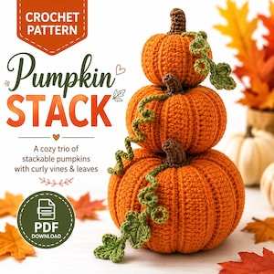 Pumpkin Stack Crochet Pattern PDF, Amigurumi Fall Decor (Digital Download)