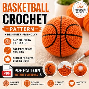 Virkmönster för basketboll för nybörjare | Enkel Amigurumi-sportboll (PDF-nedladdning)