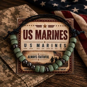 US Marines,  international Morse Code Beaded Bracelet – Military Service Jewelry