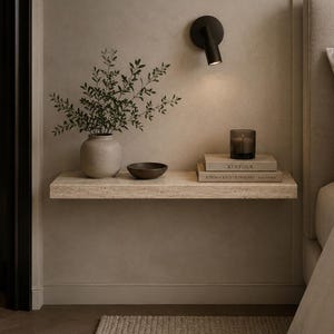 Travertine Marble Floating Shelves, Wall Mounted Shelf, Bedside Vase Holder, Retro Bathroom Shelf