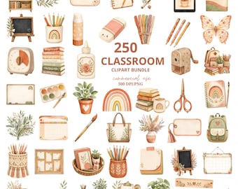 Boho Classroom Themed Clipart, Back to School PNG, Cliparts for teachers, Boho Nursery Wall Art