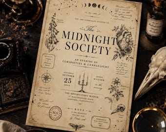 Elegant Halloween Invitation | The Midnight Society Party Invite | Dark Academia Canva Invitation | Gothic Victorian Halloween Template
