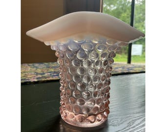 Vintage 5" Fenton Opalescent PINK Hobnail Glass Top Hat Vase