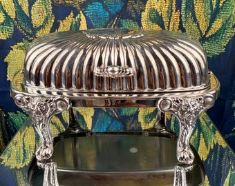 F.B. Rogers Silverplate  Butter Dish Lion Head Paw Feet Roll Top Vintage