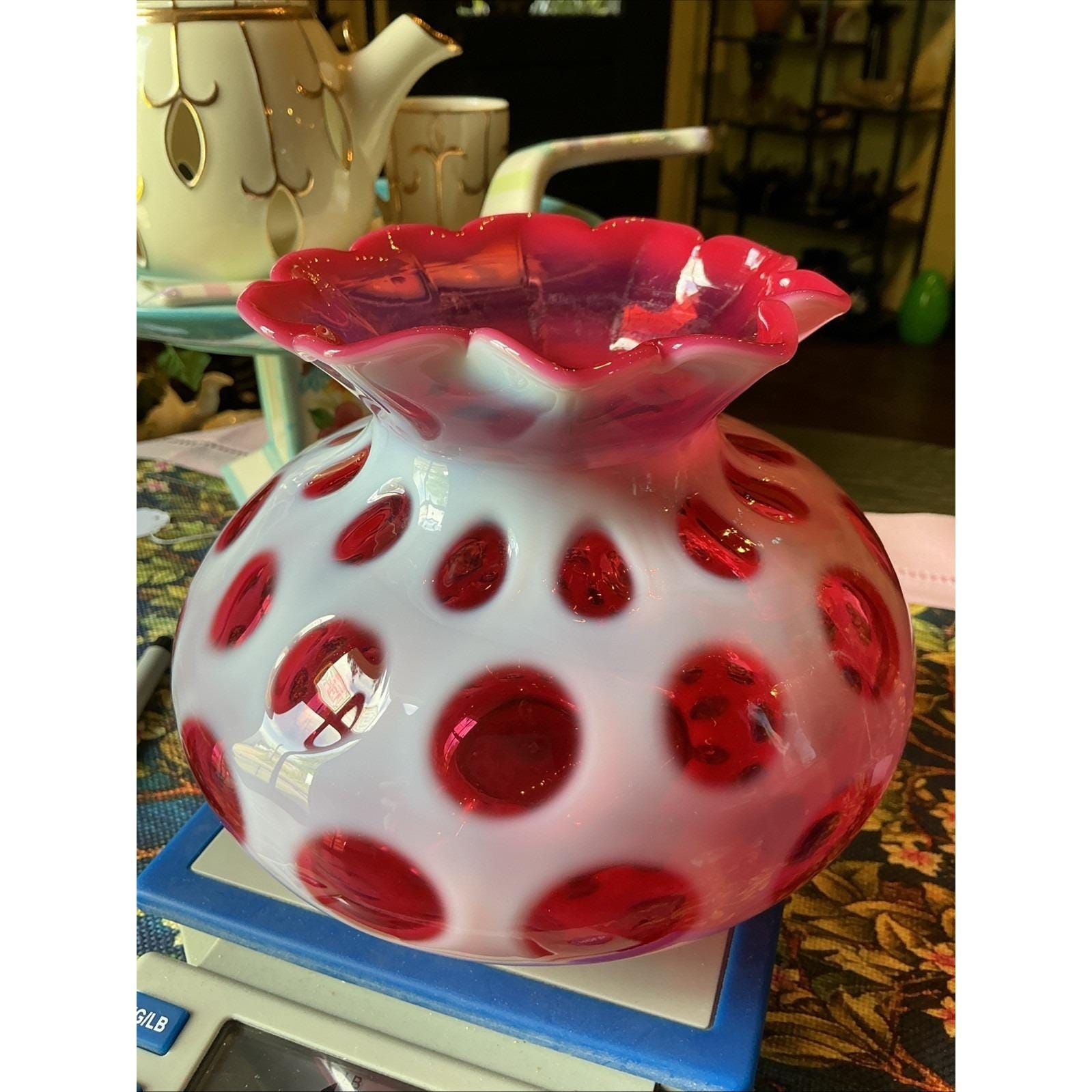 Fenton Cranberry Opalescent Coin Dot Vase - Etsy