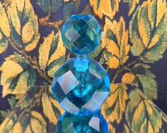 Flacon de parfum en cristal à facettes bleu sarcelle I.W. Rice vintage 5 pouces