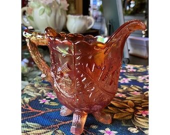 Antique Sowerby THISTLE AND THORN Marigold Carnival Glass Creamer