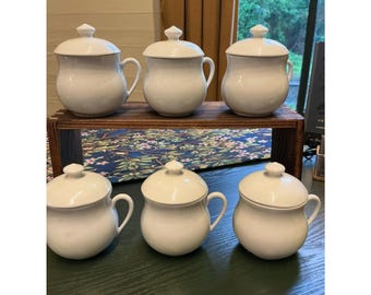 Classic White Apilco 3.5" Porcelain 6 Pot De Crème w/ Lids France