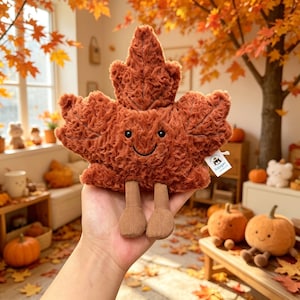 Jellycat Amuseable Maple Leaf Plush, Cute Red Maple Leaf Stuffed Toy, Soft Autumn Themed Plush, Kawaii Fall Home Decor & Gift