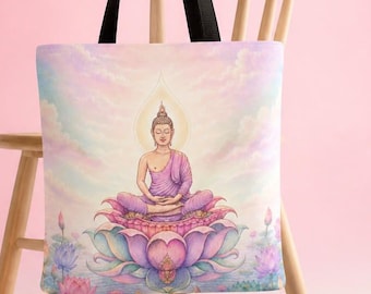 Borsa tote yoga Lotus Buddha, shopper da meditazione dai colori pastello, regalo spirituale