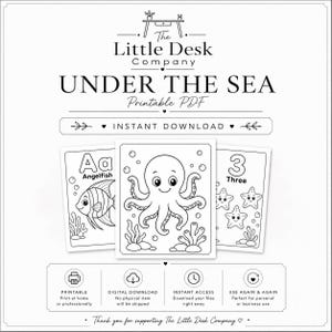 Under the Sea Printable Preschool Workbook: 47 page Alphabet, Numbers, Objects Coloring PDF Download Only