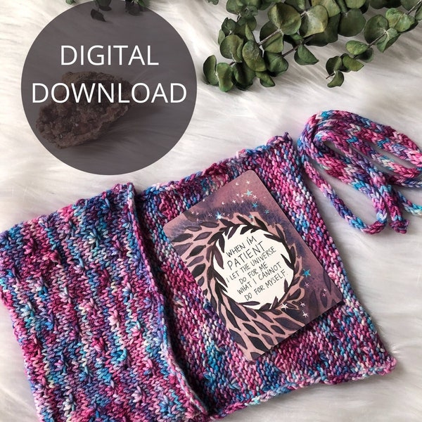 Tarot pouch knitting pattern. Beginner knitting easy pattern, knit tarot wrap. Witchy knitting. Tarot case knitting pattern, tarot card bag.