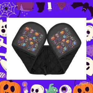 Halloween Färgglada Sockerskalle Mönster Ugnsvantar | Day of the Dead Kitchen Dubbel Värmeplatta Grytlapp Pumpor Spöken