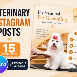 Modelos de posts para Instagram de clínicas veterinárias: 15 designs editáveis do Canva para clínicas de animais de estimação.