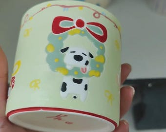 Handgefertigter Welpen-Becher, individuell gefertigtes Keramik-Trinkgefäß