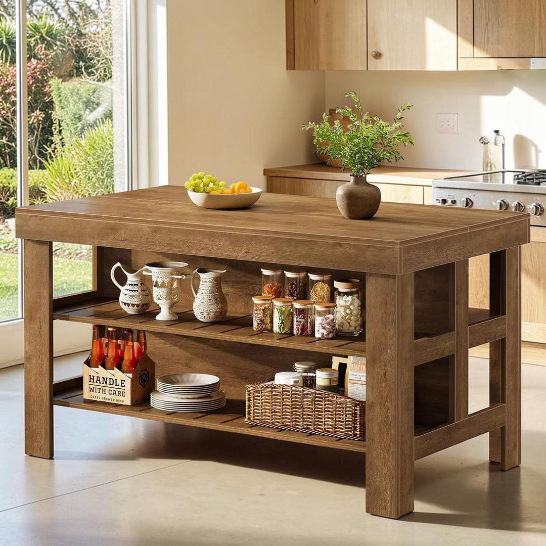 Kitchen Island With Seating Farmhouse Storage Table - Etsy