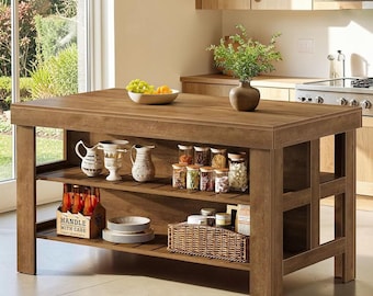 Kitchen Island with Seating Farmhouse Storage Table