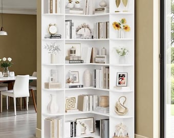 Corner Bookshelf Tall Wood Storage Shelf for Cozy Spaces