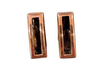 Matisse Renoir Vintage Copper Window Rectangular Clip On Earrings Mid Century