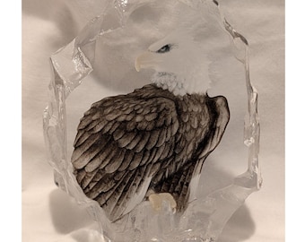 Mats Jonasson Maleras Sweden Crystal Bald Eagle Paperweight Signed Sculpture