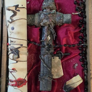 Sealed Dybbuk Box, Crucifix Relic, Ritual Manuscript, Occult Curiosity, Gothic Reliquary Oddity