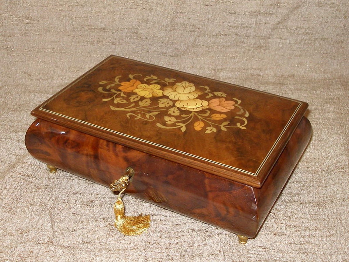 Vintage Inlay Burl Wood REUGE Jewelry MUSIC BOX Plays Etsy
