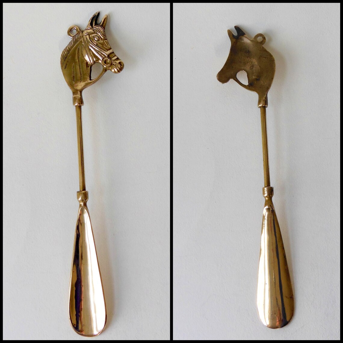 SHOEHORN HORSE HEAD 12in Solid Brass 60s Equestrian Boot Horn Etsy