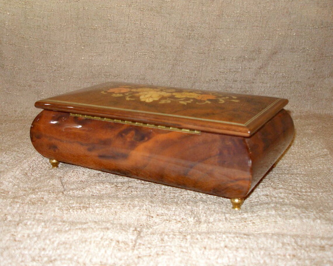 Vintage Inlay Burl Wood REUGE Jewelry MUSIC BOX Plays Etsy