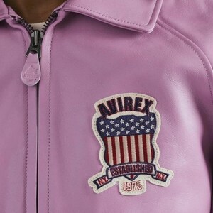 Avirex USA Pink Leather Varsity Jacket Men's Vintage Bomber Jacket Retro Streetwear Letterman Coat image 4