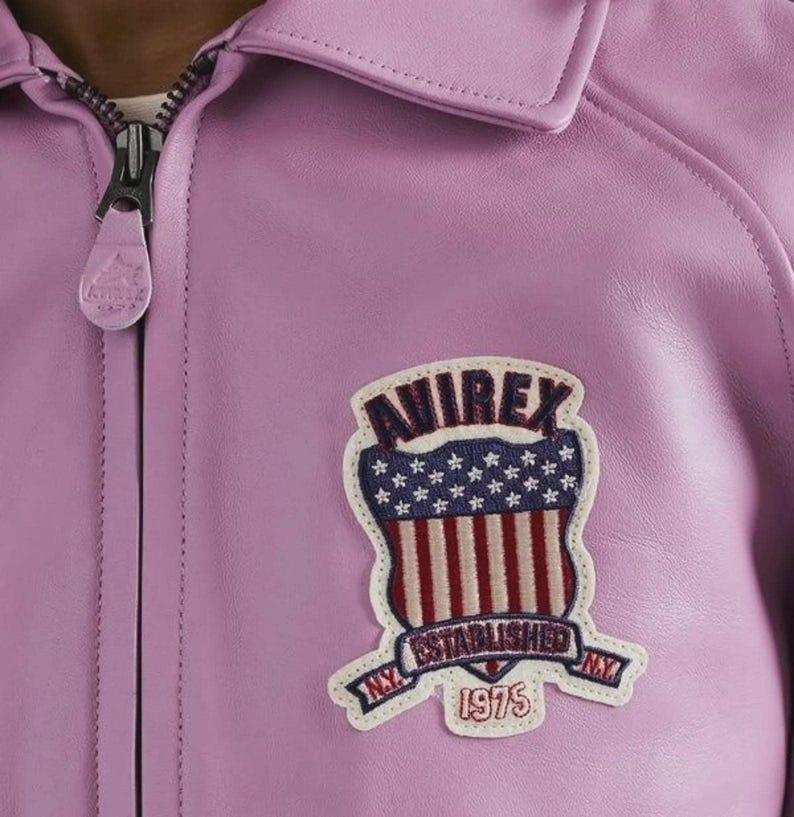Avirex USA Pink Leather Varsity Jacket Men's Vintage Bomber Jacket Retro Streetwear Letterman Coat image 4
