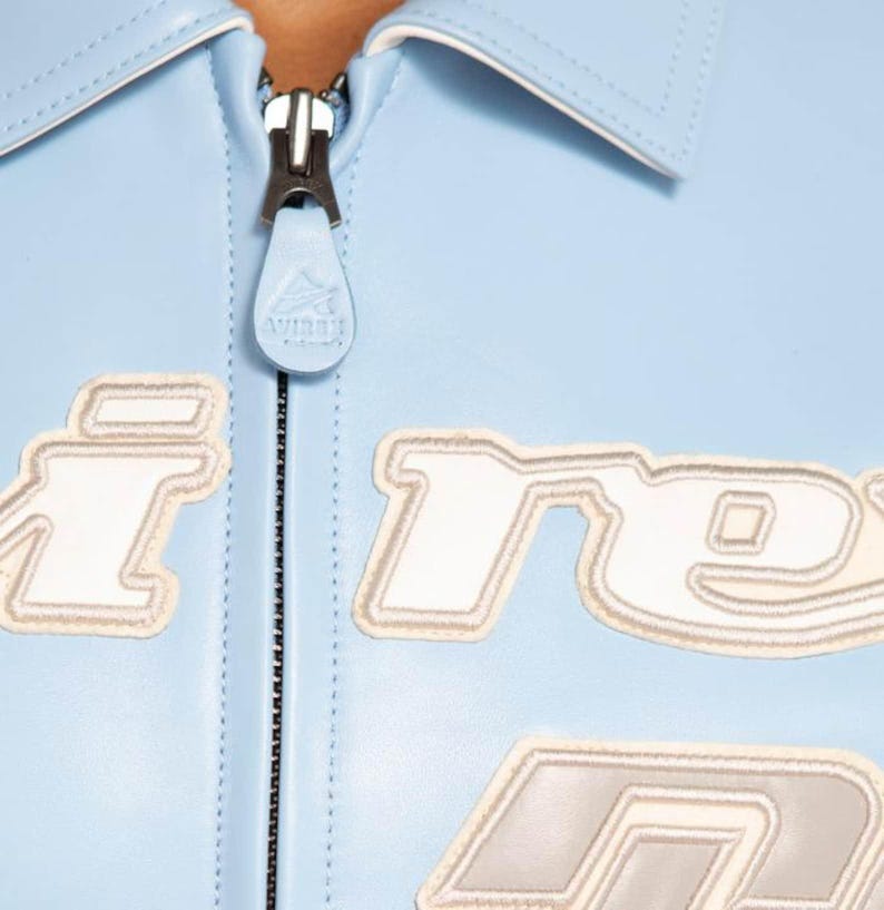Avirex Light Blue Cropped Varsity Jacket for Women – Retro Racing Style Bomber Jacket image 3