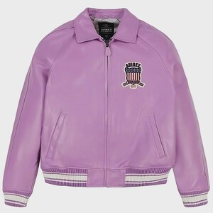 Avirex USA Pink Leather Varsity Jacket Men's Vintage Bomber Jacket Retro Streetwear Letterman Coat image 2