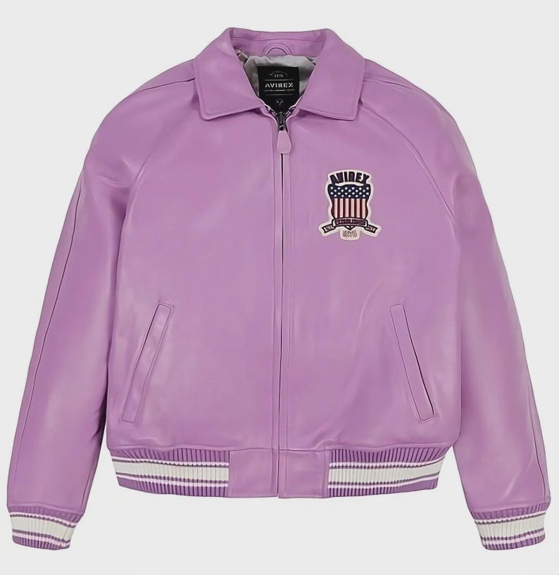 Avirex USA Pink Leather Varsity Jacket Men's Vintage Bomber Jacket Retro Streetwear Letterman Coat image 2